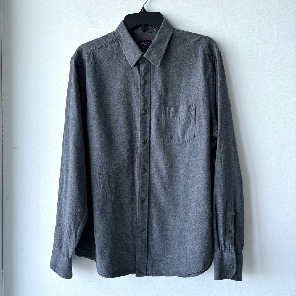 UNTUCKit Button Down Shirt Gray Cotton Pocket Mens L Casual Office See Below